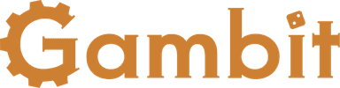 Logo ufficiale del Gambit Store & Ludo Pub con la lettere G che assomiglia a un ingranaggio e il puntino sulla letta I che ricorda un dado
